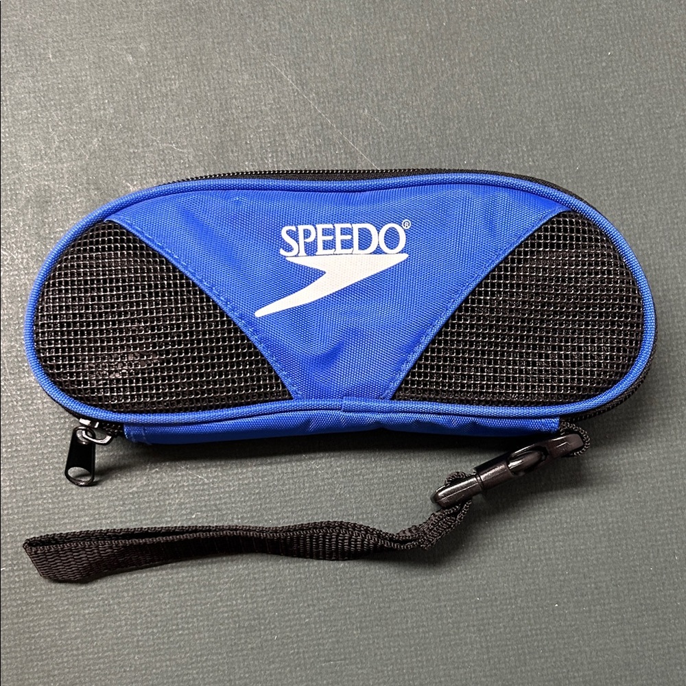 Speedo Black and Blue‎ swim goggle case.